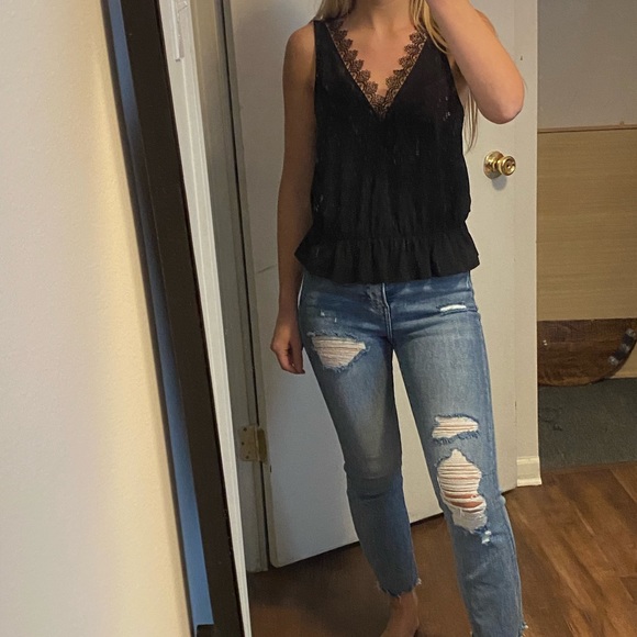 Express Black peplum lace detail top - Picture 4 of 8